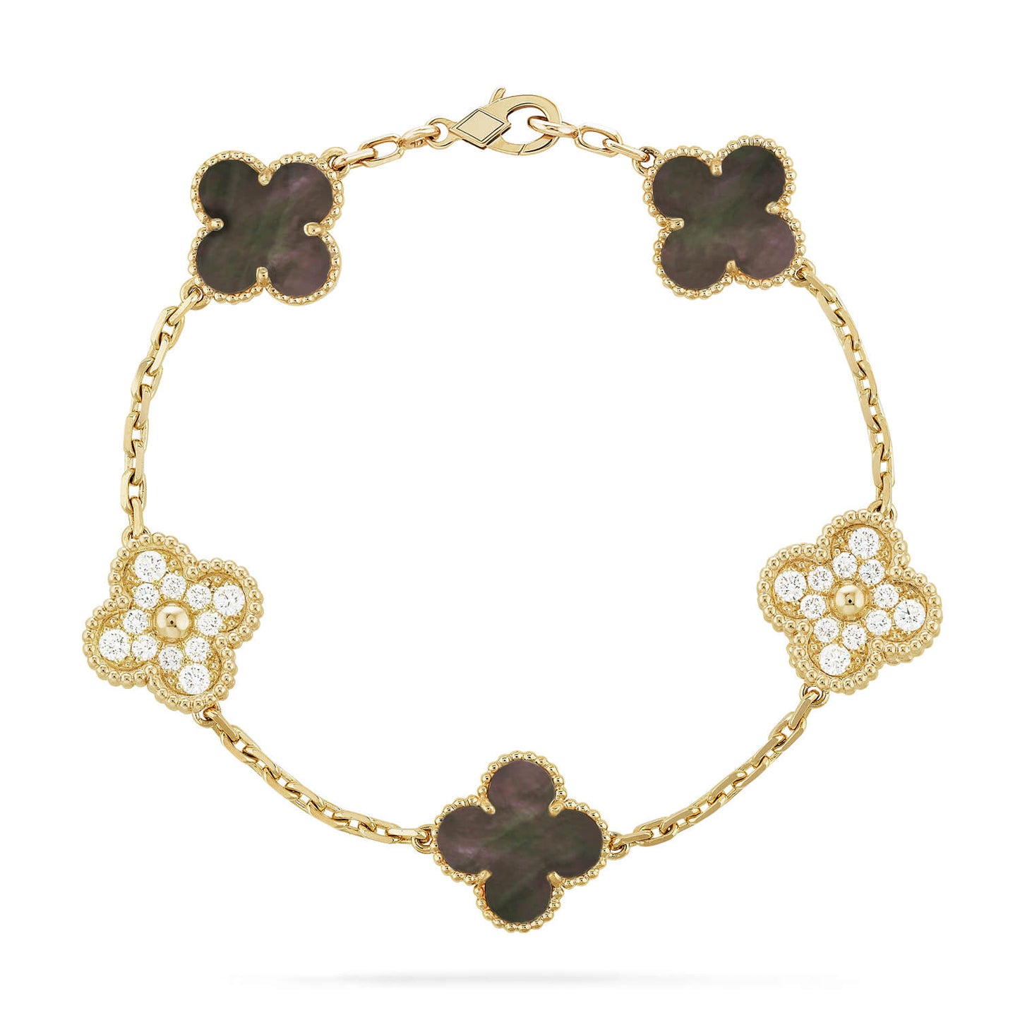 [Glitter Jewelry]CLOVER 5 MOTIF GRAY MOP DIAMOND BRACELET