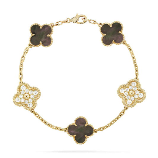 [Glitter Jewelry]CLOVER 5 MOTIF GRAY MOP DIAMOND BRACELET