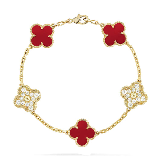 [Glitter Jewelry]CLOVER 5 MOTIFS CARNELIAN DIAMOND BRACELET
