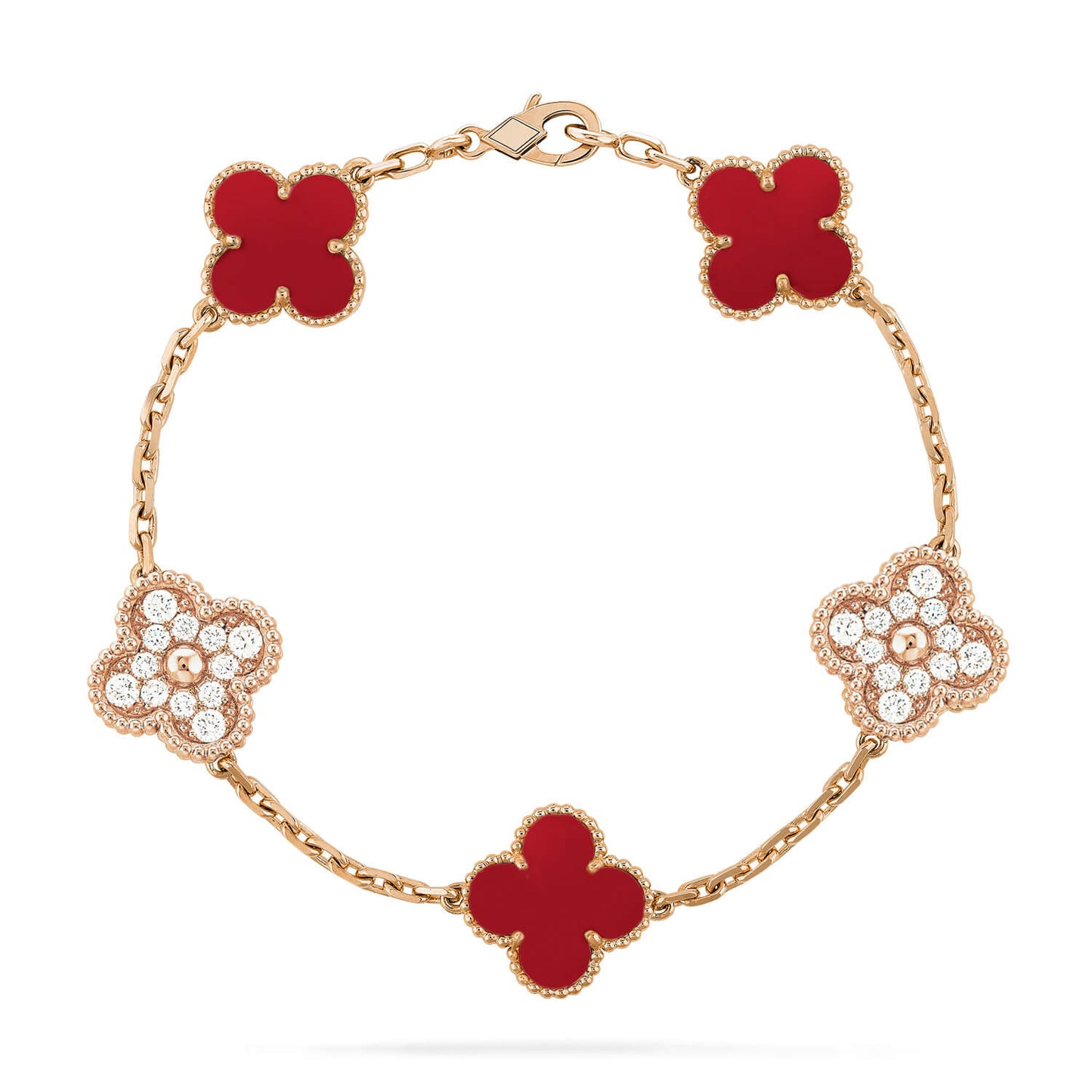 [Glitter Jewelry]CLOVER 5 MOTIFS CARNELIAN DIAMOND BRACELET