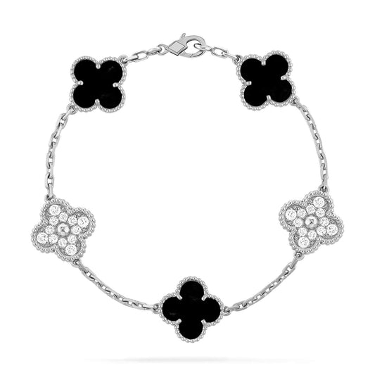 [Glitter Jewelry]CLOVER 5 MOTIF ONYXS DIAMOND BRACELET SILVER