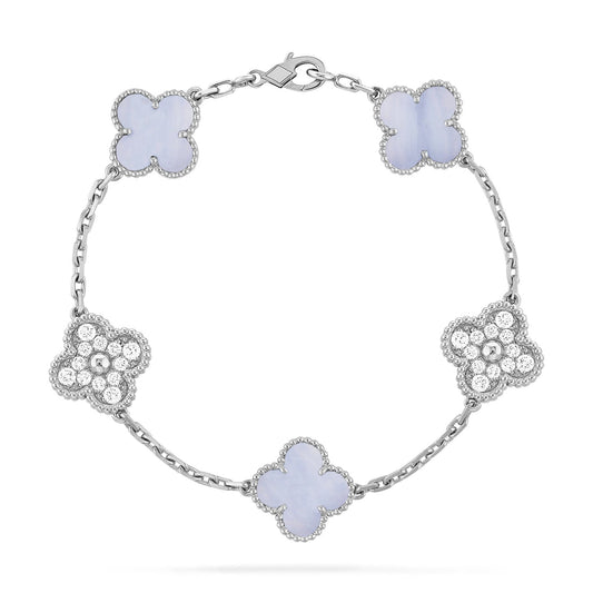 [Glitter Jewelry]CLOVER  5 MOTIF DIAMOND PURPLE CHALCEDONY BRACELET SILVER