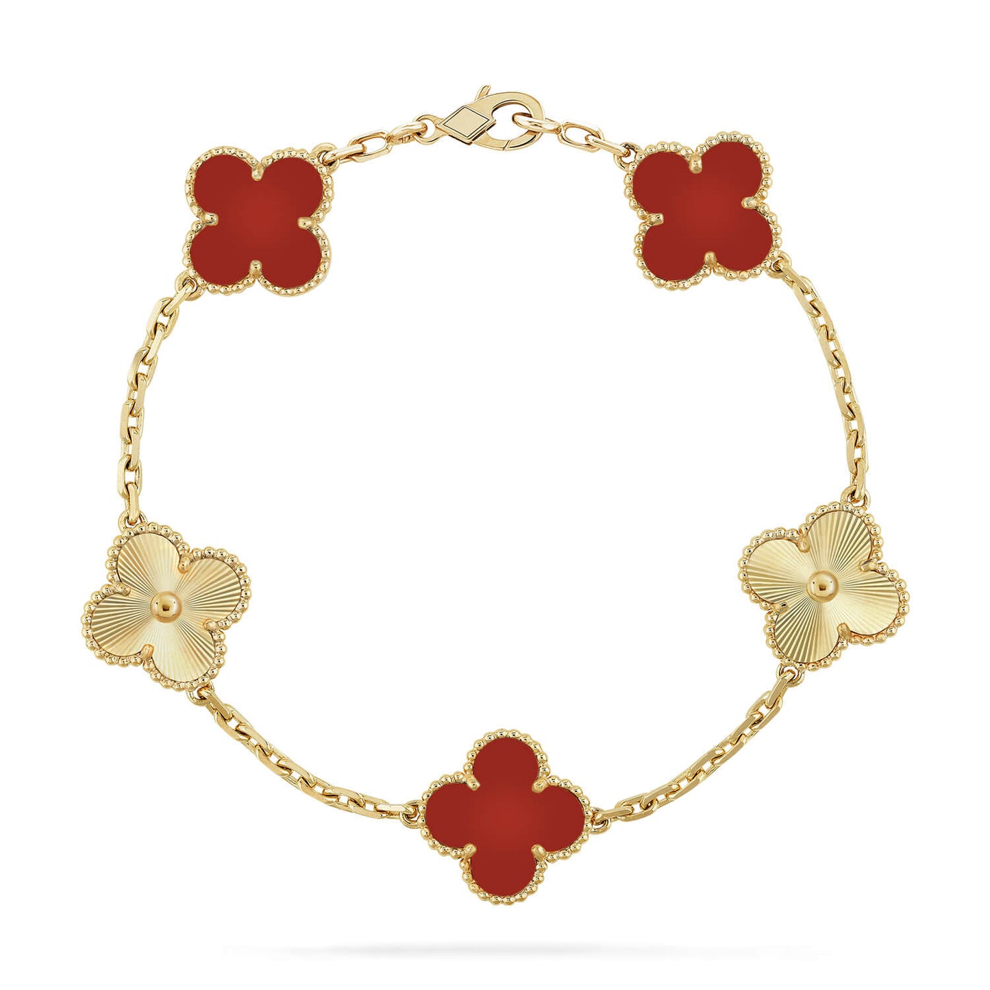 [Glitter Jewelry]CLOVER  5 MOTIFS CARNELIAN GOLD BRACELET