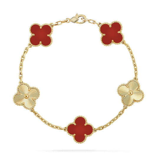 [Glitter Jewelry]CLOVER  5 MOTIFS CARNELIAN GOLD BRACELET
