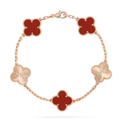 [Glitter Jewelry]CLOVER  5 MOTIFS CARNELIAN GOLD BRACELET