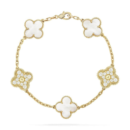 [Glitter Jewelry]CLOVER BRACELET 5 MOTIF WHITE MOP DIAMOND