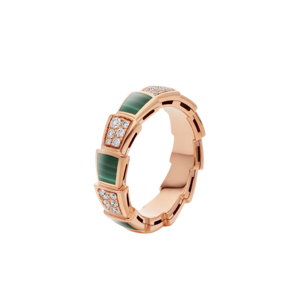 [Glitter Jewelry]SERPENTI RING PINK GOLD MALACHITE DIAMOND PAVED 4MM