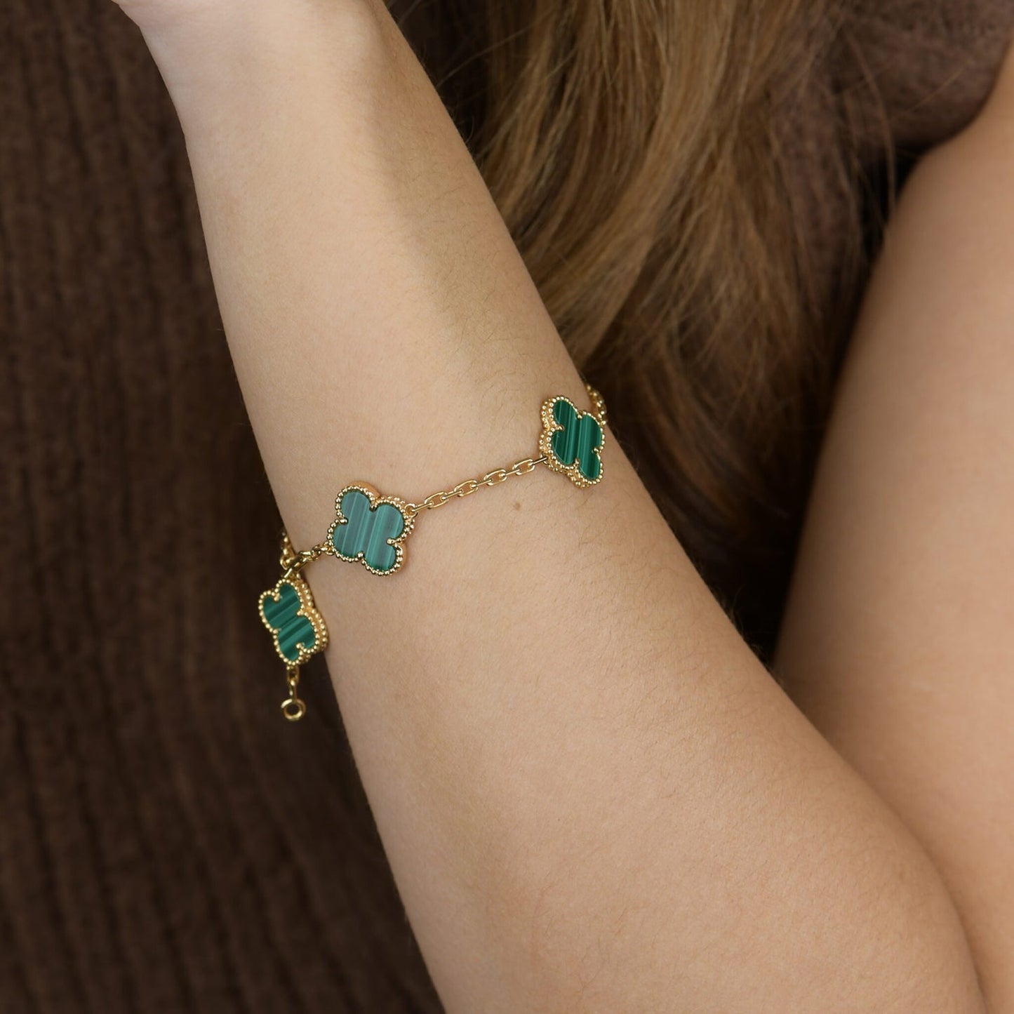 [Glitter Jewelry]CLOVER 5 MOTIFS MALACHITE BRACELET