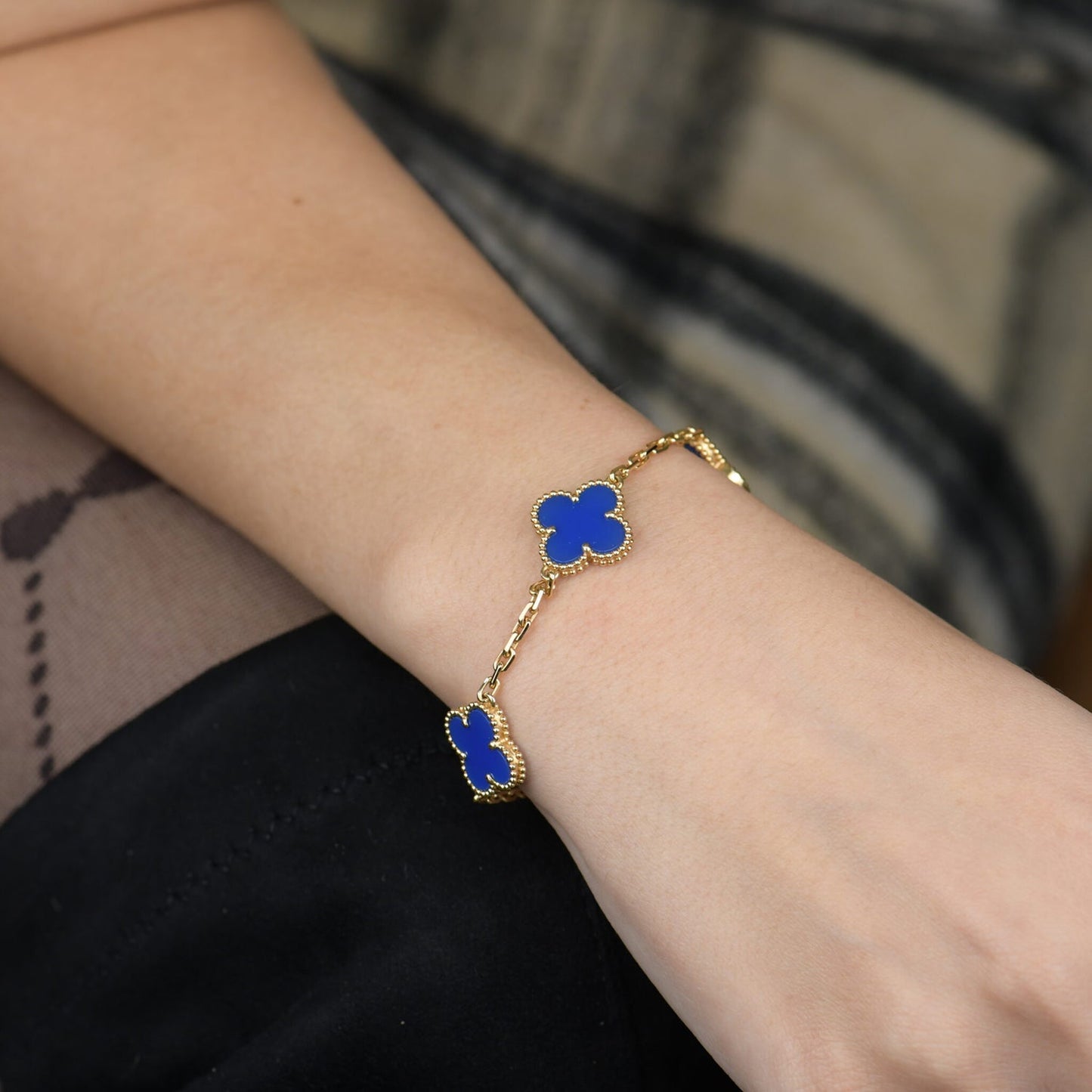 [Glitter Jewelry]CLOVER 5 MOTIFS BLUE AGATE BRACELET