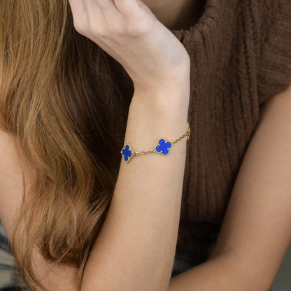[Glitter Jewelry]CLOVER 5 MOTIFS BLUE AGATE BRACELET