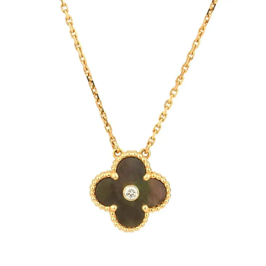 [Glitter Jewelry]CLOVER 15MM DIAMOND AND MOTHER-OF-GREY NECKLACE
