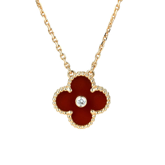 [Glitter Jewelry]CLOVER 15MM DIAMOND CARNELIAN NECKLACE