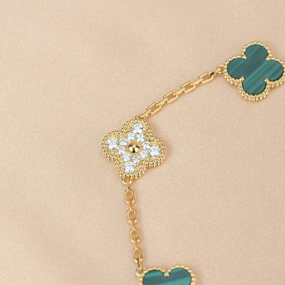 [Glitter Jewelry]CLOVER  5 MOTIF MALACHITE DIAMOND BRACELET