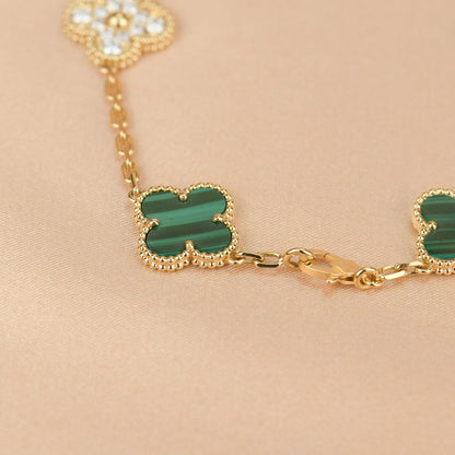 [Glitter Jewelry]CLOVER  5 MOTIF MALACHITE DIAMOND BRACELET
