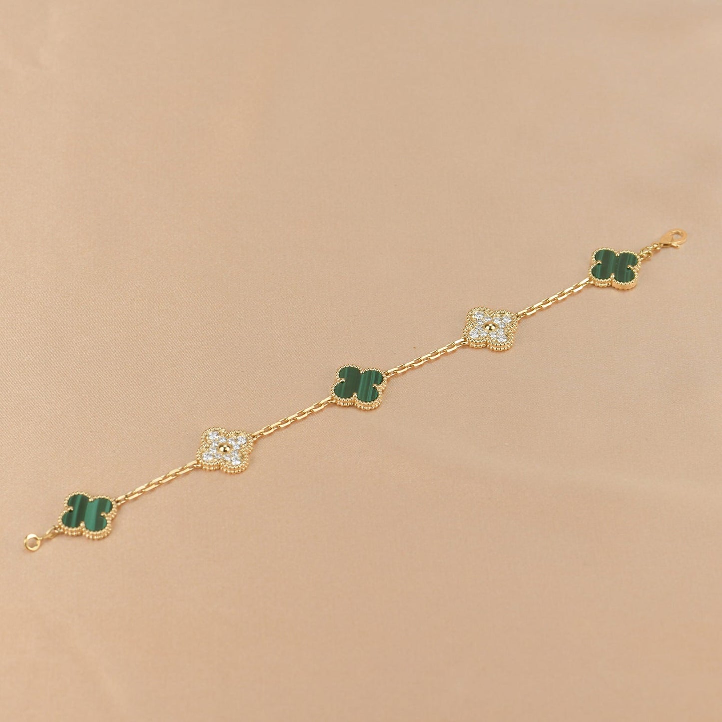 [Glitter Jewelry]CLOVER  5 MOTIF MALACHITE DIAMOND BRACELET