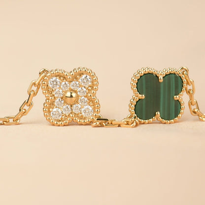 [Glitter Jewelry]CLOVER  5 MOTIF MALACHITE DIAMOND BRACELET