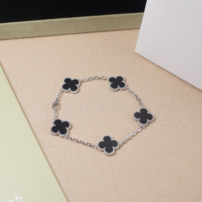 [Glitter Jewelry]CLOVER 5 MOTIF ONYXS  BRACELET SILVER