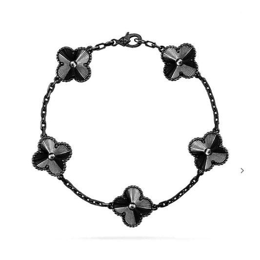 [Glitter Jewelry]CLOVER 5 MOTIF BLACK BRACELET