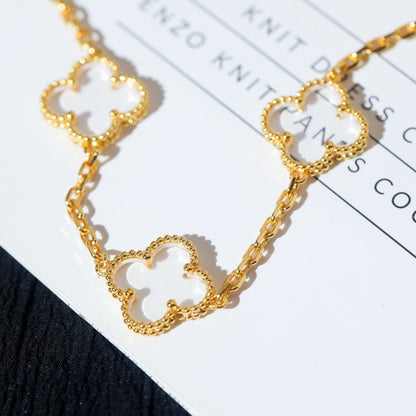 [Glitter Jewelry]CLOVER 5 MOTIF ROCK CRYSTAL PINK GOLD BRACELET