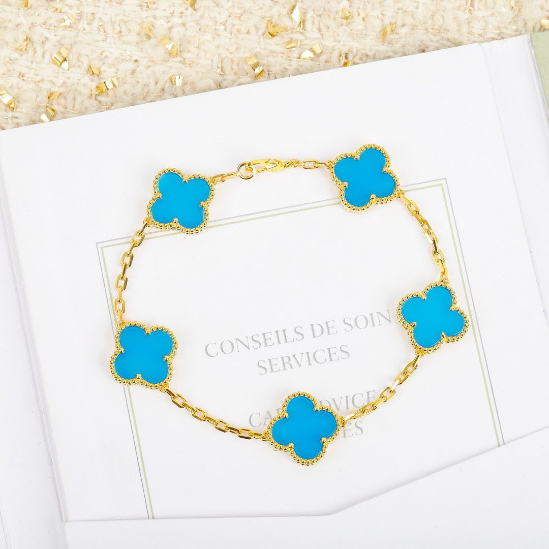 [Glitter Jewelry]CLOVER 5 MOTIFS TURQUOISE BRACELET