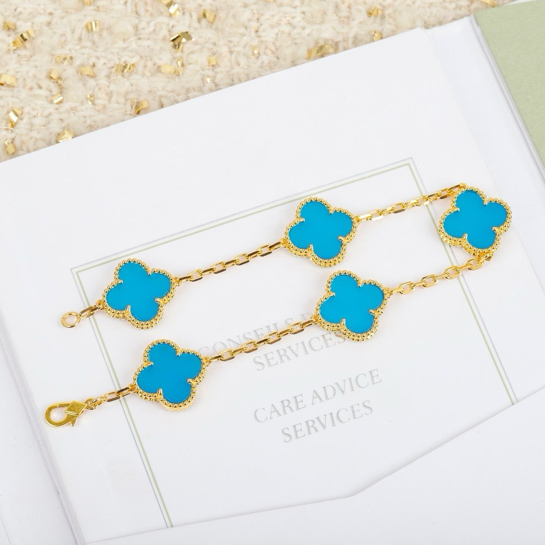 [Glitter Jewelry]CLOVER 5 MOTIFS TURQUOISE BRACELET