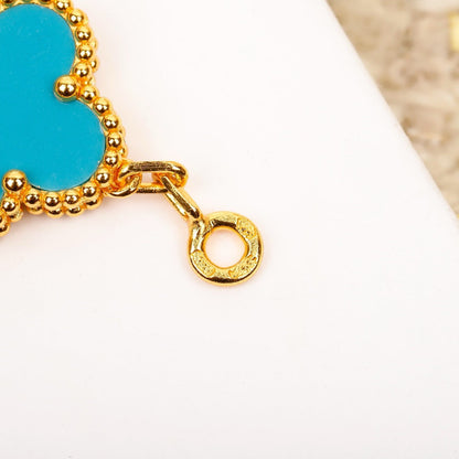 [Glitter Jewelry]CLOVER 5 MOTIF TURQUOISE DIAMOND GOLD BRACELET