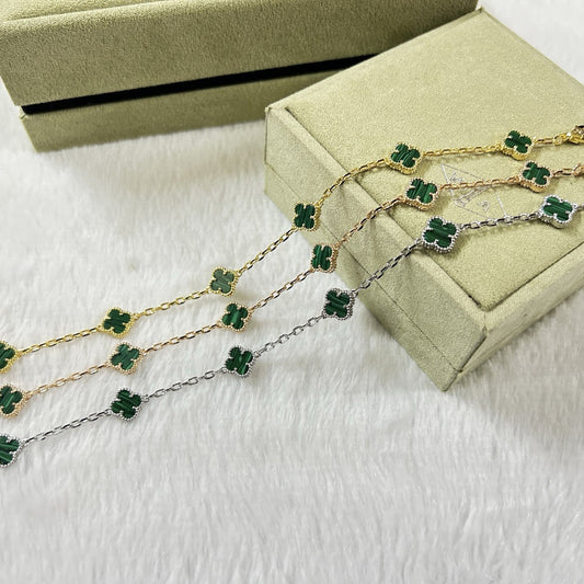 [Glitter Jewelry]CLOVER 6 MOTIF MALACHITE BRACELET