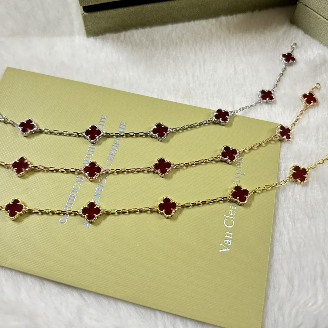 [Glitter Jewelry]CLOVER 6 MOTIF RED AGATE BRACELET