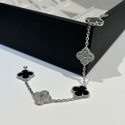 [Glitter Jewelry]CLOVER 5 MOTIF ONYXS DIAMOND BRACELET SILVER