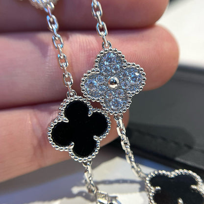 [Glitter Jewelry]CLOVER 5 MOTIF ONYXS DIAMOND BRACELET SILVER