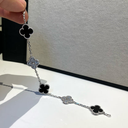 [Glitter Jewelry]CLOVER 5 MOTIF ONYXS DIAMOND BRACELET SILVER