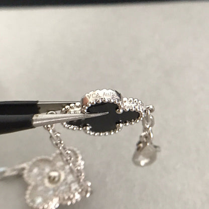 [Glitter Jewelry]CLOVER 5 MOTIF ONYXS DIAMOND BRACELET SILVER
