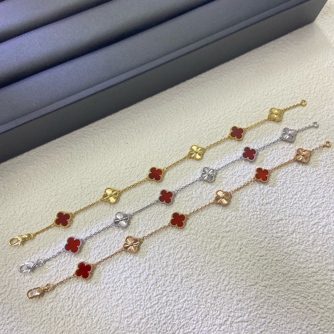 [Glitter Jewelry]CLOVER 6 MOTIF RED AGATE LASER BRACELET