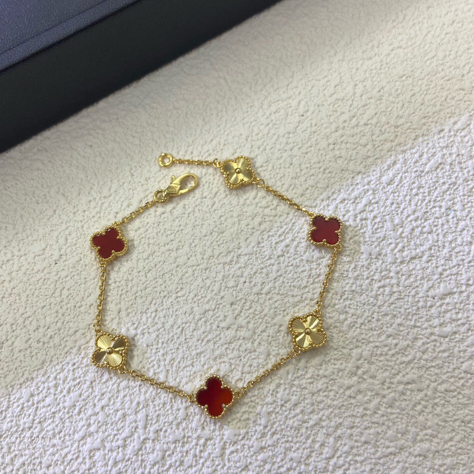 [Glitter Jewelry]CLOVER 6 MOTIF RED AGATE LASER BRACELET