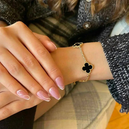 [Glitter Jewelry]CLOVER  5 MOTIFS BLACK ONYX BRACELET