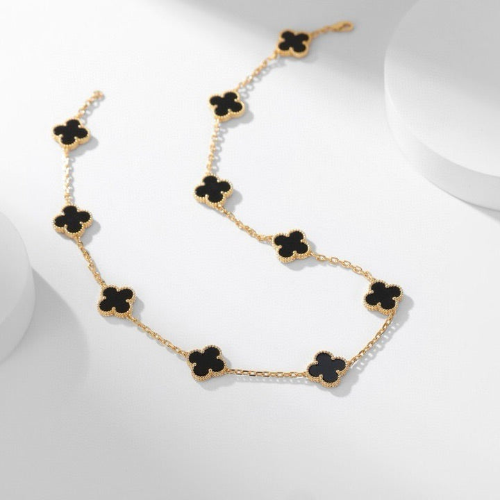 [Glitter Jewelry]CLOVER 10 MOTIFS ONYX NECKLACE
