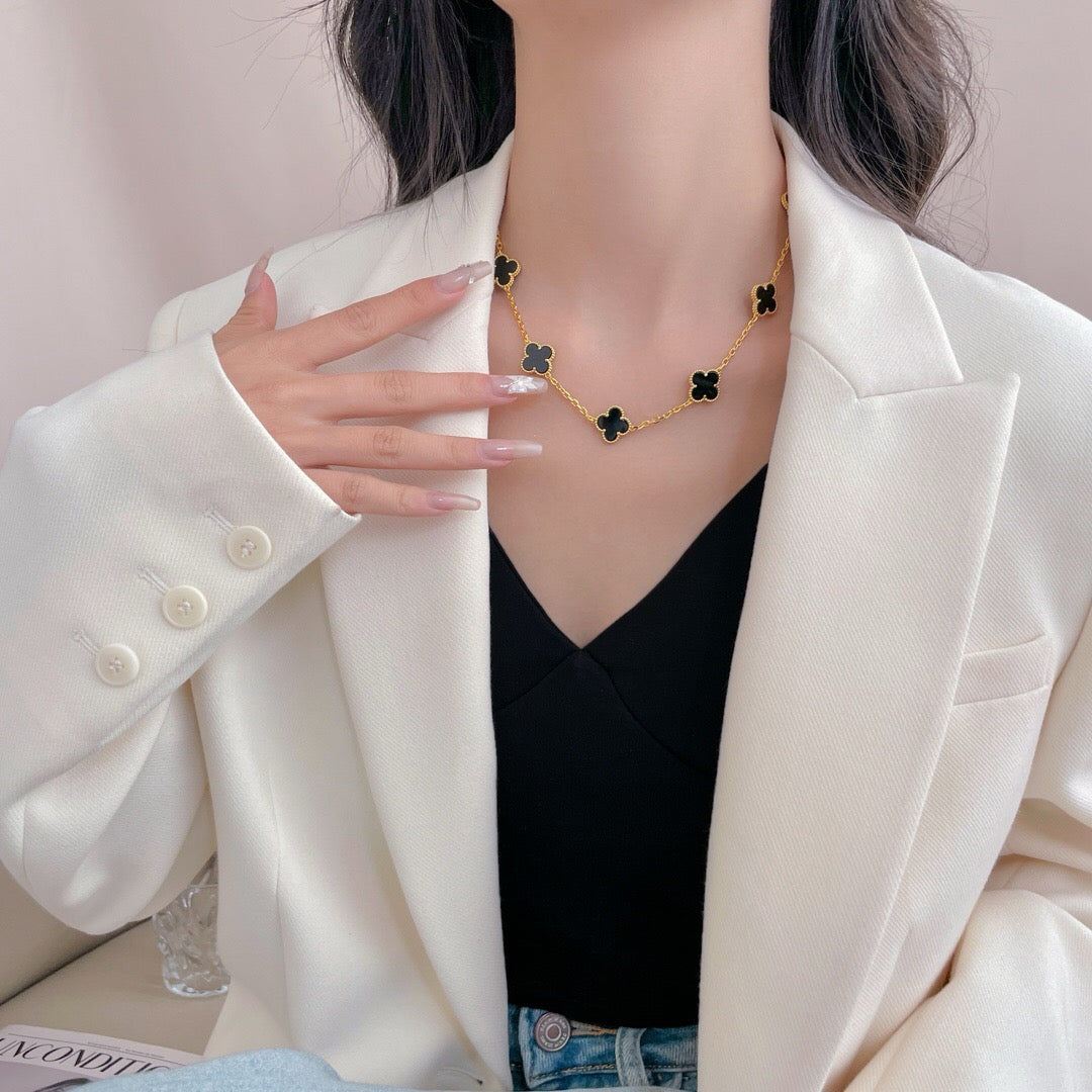 [Glitter Jewelry]CLOVER 10 MOTIFS ONYX NECKLACE