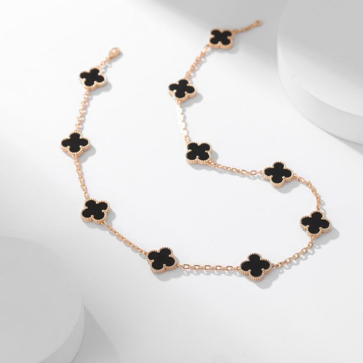 [Glitter Jewelry]CLOVER 10 MOTIFS ONYX NECKLACE