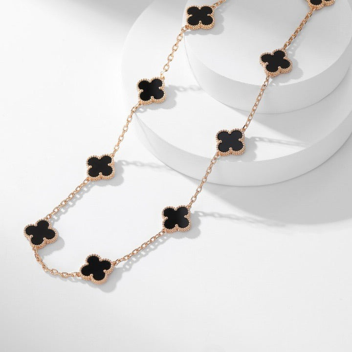 [Glitter Jewelry]CLOVER 10 MOTIFS ONYX NECKLACE