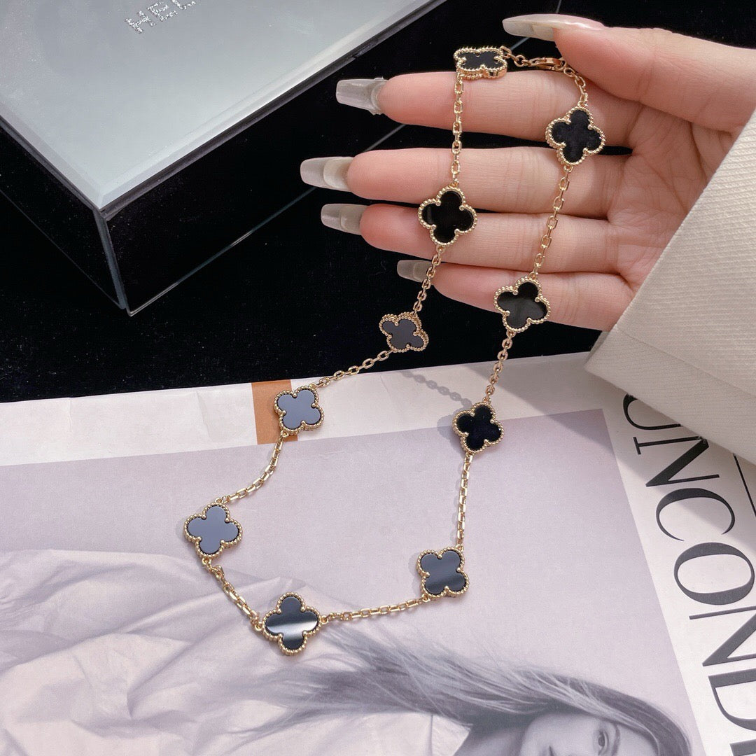 [Glitter Jewelry]CLOVER 10 MOTIFS ONYX NECKLACE