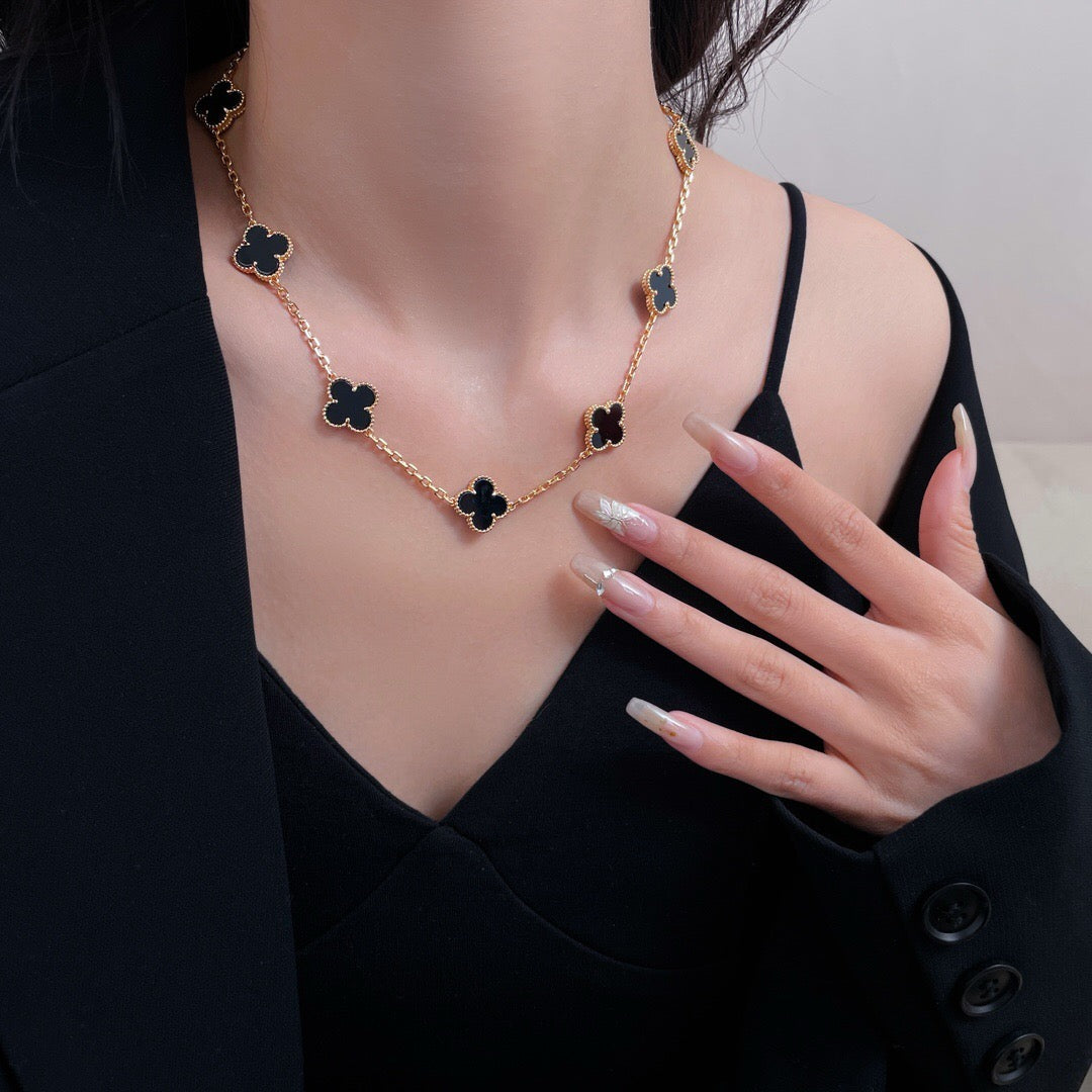 [Glitter Jewelry]CLOVER 10 MOTIFS ONYX NECKLACE