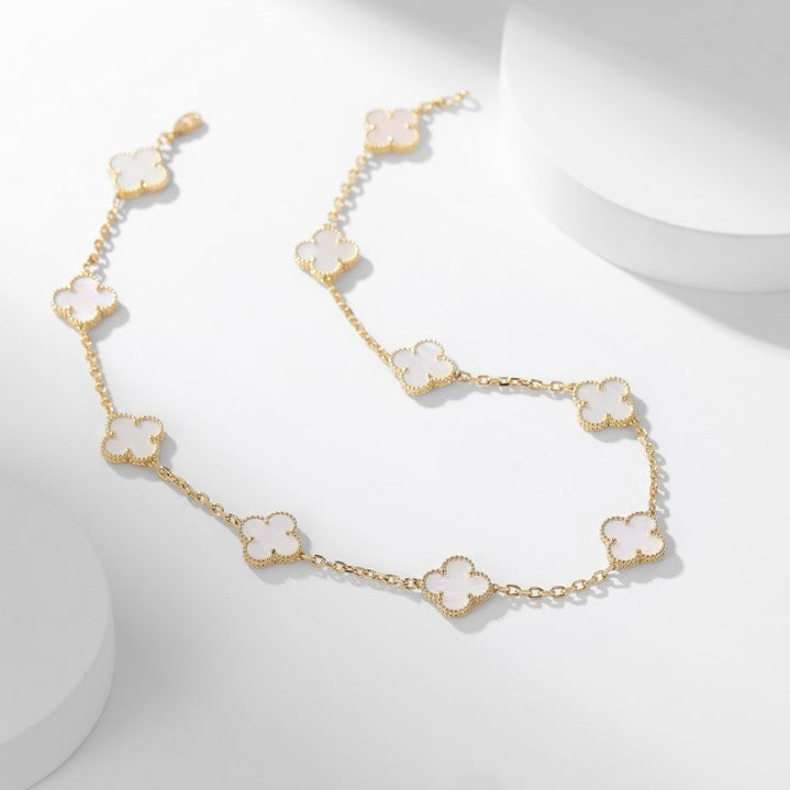 [Glitter Jewelry]CLOVER 10 MOTIFS WHITE MOTHER OF PEARL NECKLACE
