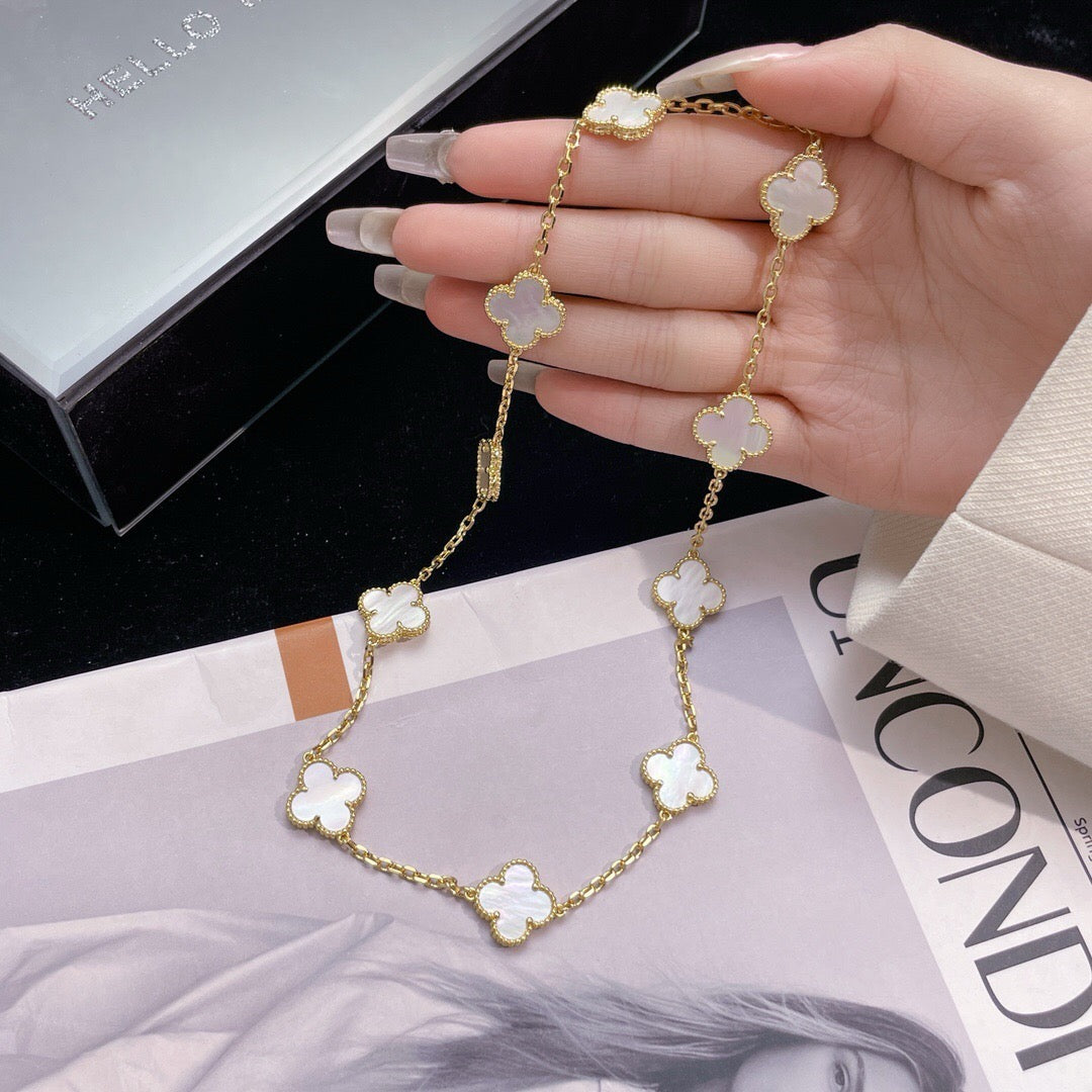[Glitter Jewelry]CLOVER 10 MOTIFS WHITE MOTHER OF PEARL NECKLACE