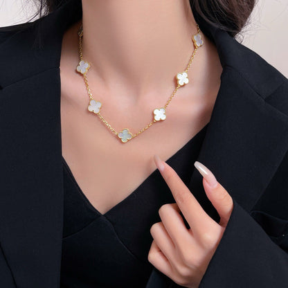 [Glitter Jewelry]CLOVER 10 MOTIFS WHITE MOTHER OF PEARL NECKLACE