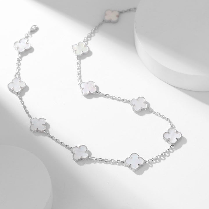 [Glitter Jewelry]CLOVER 10 MOTIFS WHITE MOTHER OF PEARL NECKLACE