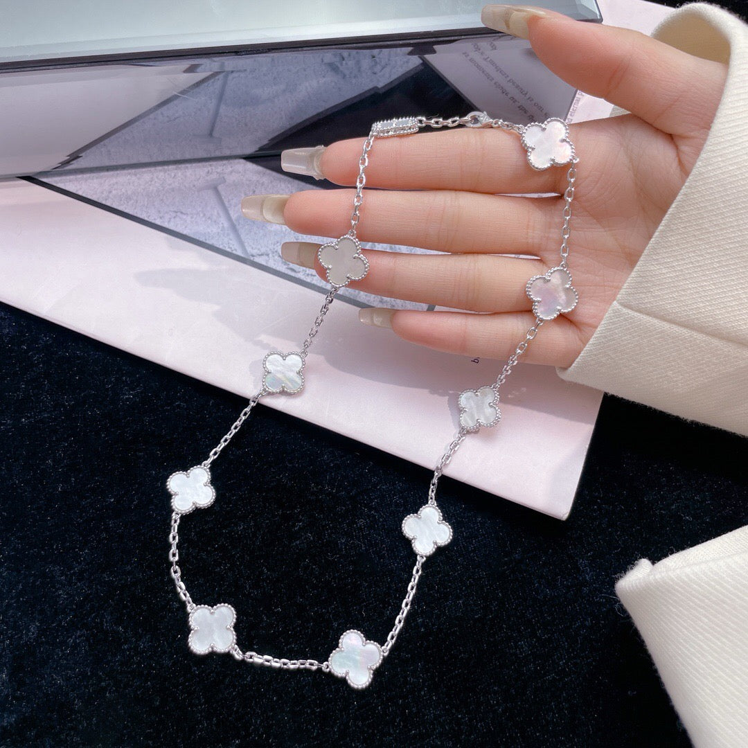 [Glitter Jewelry]CLOVER 10 MOTIFS WHITE MOTHER OF PEARL NECKLACE