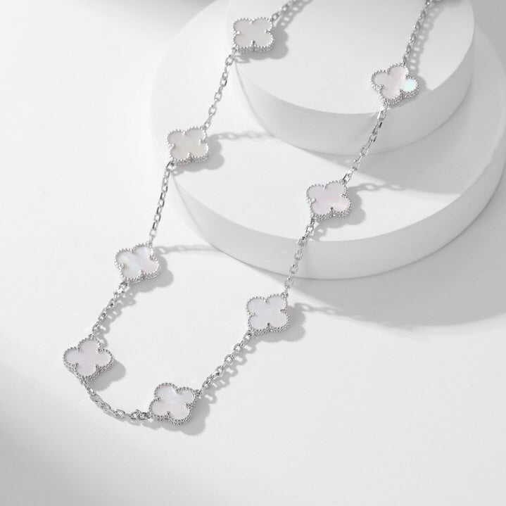 [Glitter Jewelry]CLOVER 10 MOTIFS WHITE MOTHER OF PEARL NECKLACE