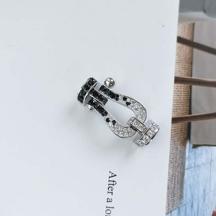 [Glitter Jewelry]FORCE LARGE HORSESHOE BLACK WHITE DIAMOND BRACELET SILVER