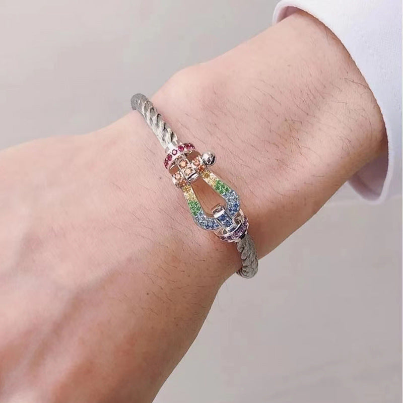 [Glitter Jewelry]FORC LARGE HORSESHOE  COLORED DIAMOND BRACELET SILVER