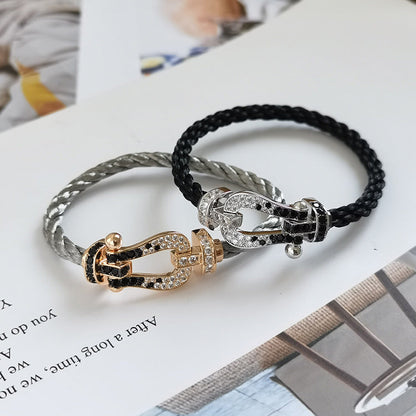 [Glitter Jewelry]FORCE LARGE HORSESHOE BLACK WHITE DIAMOND BRACELET SILVER
